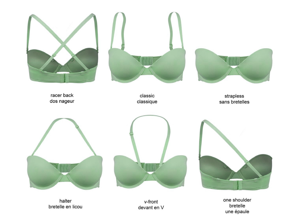 6 مدل مختلف برای بستن بندهای لباس زیر چند منظوره و کاربرد آن در شکل دیده می‌شود.
