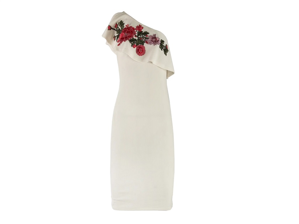 لباس مجلسی زنانه راسته یقه رومی سفید گلدار شین Shein
