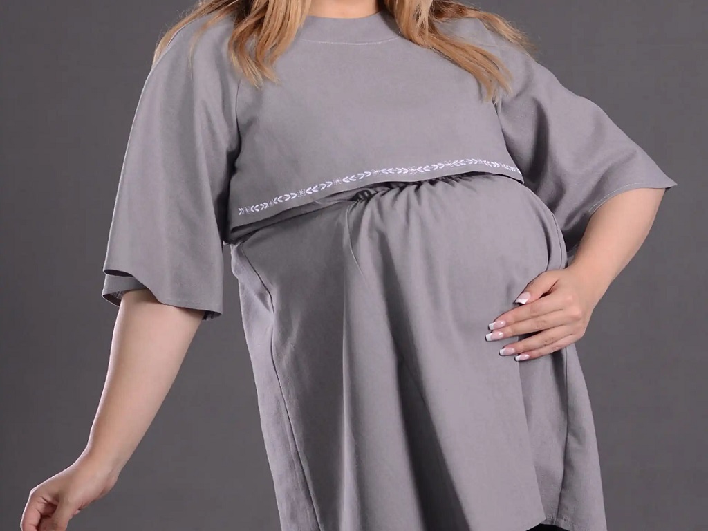 پیراهن بارداری لینن طوسی آناندا Ananda مدل پرند کد 101116-1