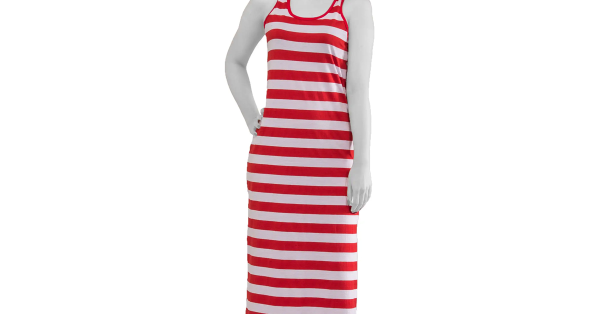 پیراهن زنانه ساحلی سفید قرمز راه‌راه میس اسپرت