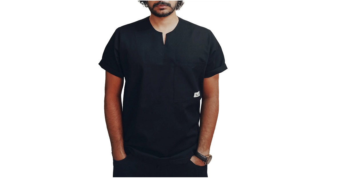 تی شرت مردانه لینن حصیری یقه کوبایی مشکی دیورسو Diverso مدل 4084
